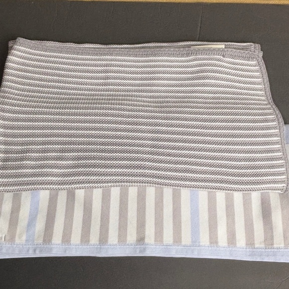 Pottery Barn Kids Stripe Knit Stroller Blankets Set of 2 Baby Boy Grey Blue - Picture 1 of 13